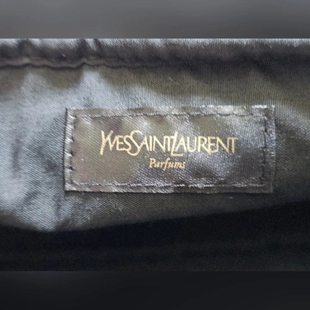 Yves Saint Laurent YSL Black Makeup Wristlet w/Gold Chain And Parfum Sample, New